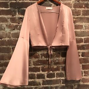 Blush silk bell sleeve crop top
